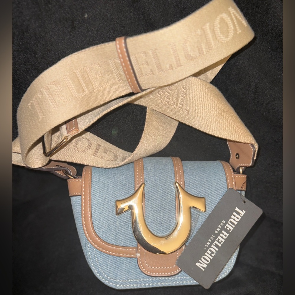 True Religion Denim and Tan Crossbody Bag